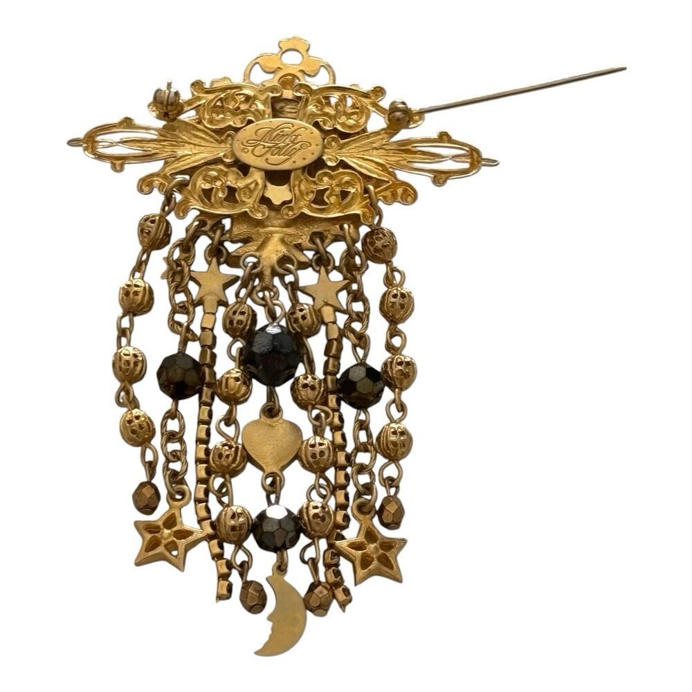Kirks Folly Celestial Moon Sun Shooting Stars Jeweled Gold Tone Brooch - Picture 4 of 6